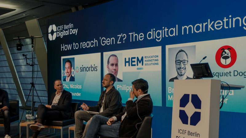 Managing director of Disquiet Dog, Richard Bradford speaks on a panel on Digital Marketing for the Education Industry at the international education event, ICEF Berlin in November 2022